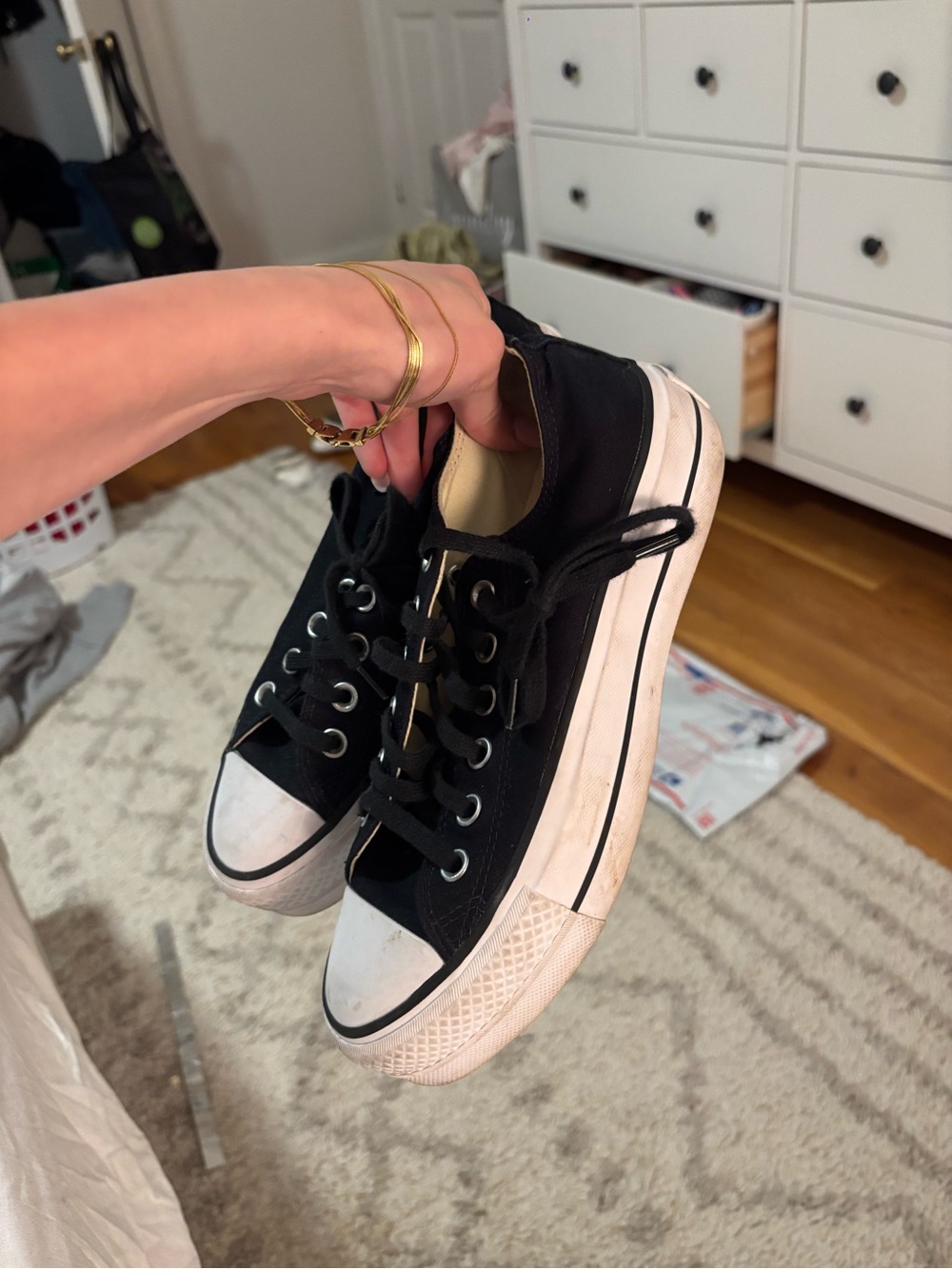Converse Black Low-Top Canvas Sneakers with White Toe Cap - Picture 3 of 5